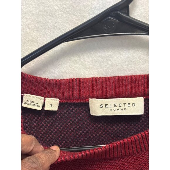 Selected Homme Red Knit Sweater S Cotton Blend Crewneck Long Sleeve Mens - Picture 4 of 10